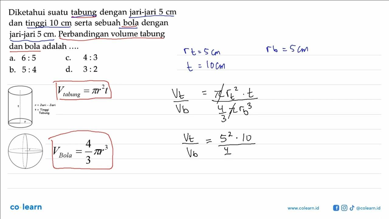 Diketahui suatu tabung dengan jari-jari 5 cm dan tinggi 10