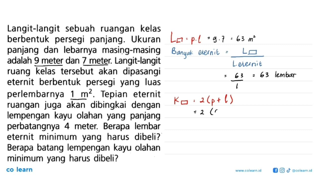 Langit-langit sebuah ruangan kelas berbentuk persegi