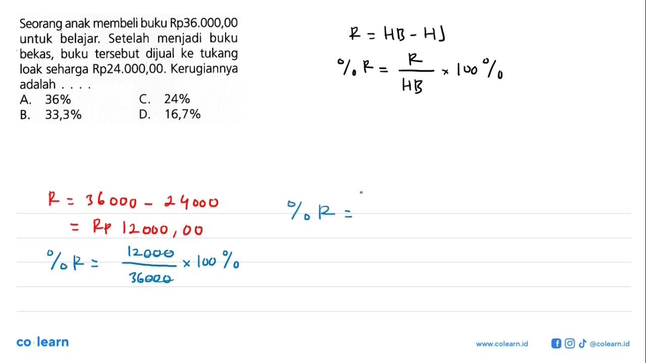 Seorang anak membeli buku Rp36.000,00 untuk belajar.
