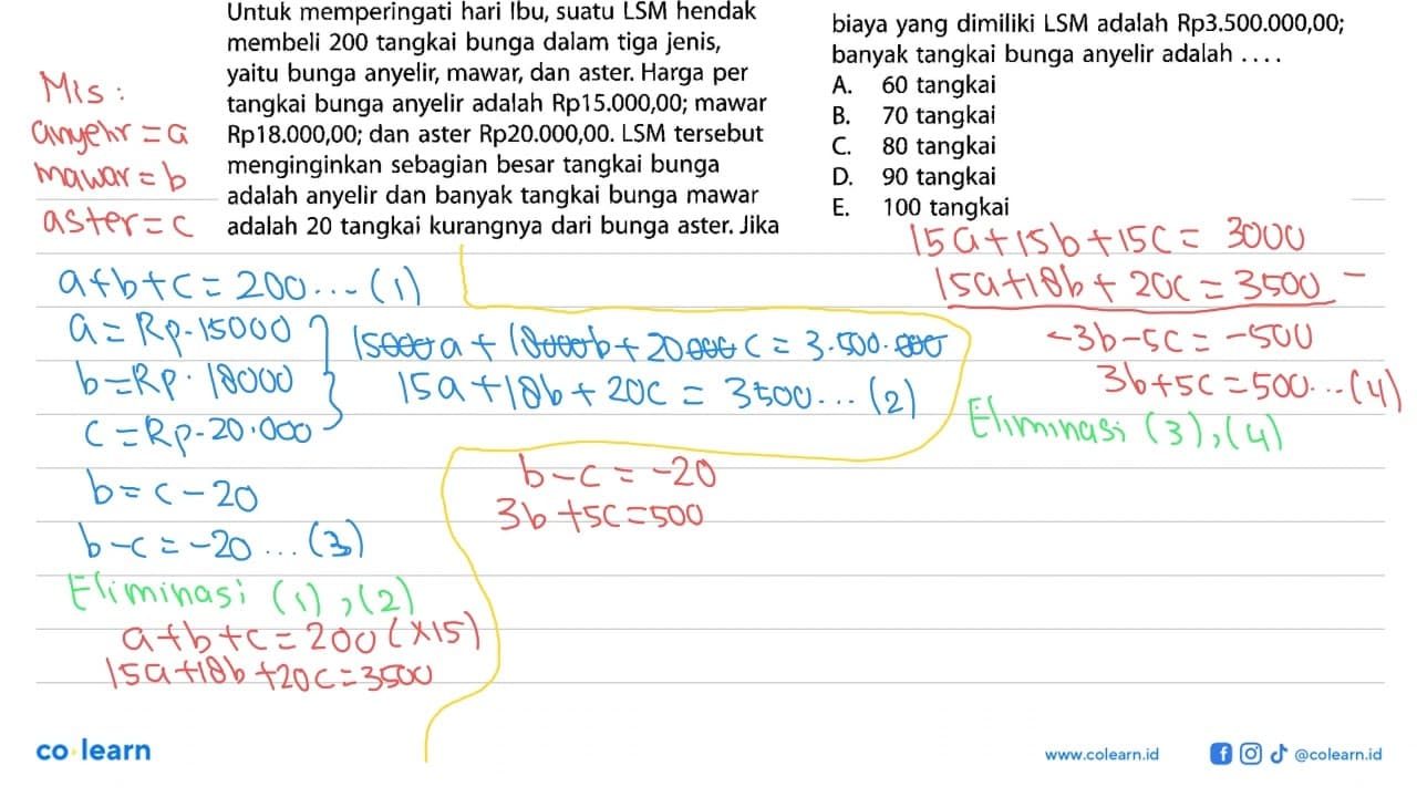 Untuk memperingati hari Ibu, suatu LSM hendak membeli 200