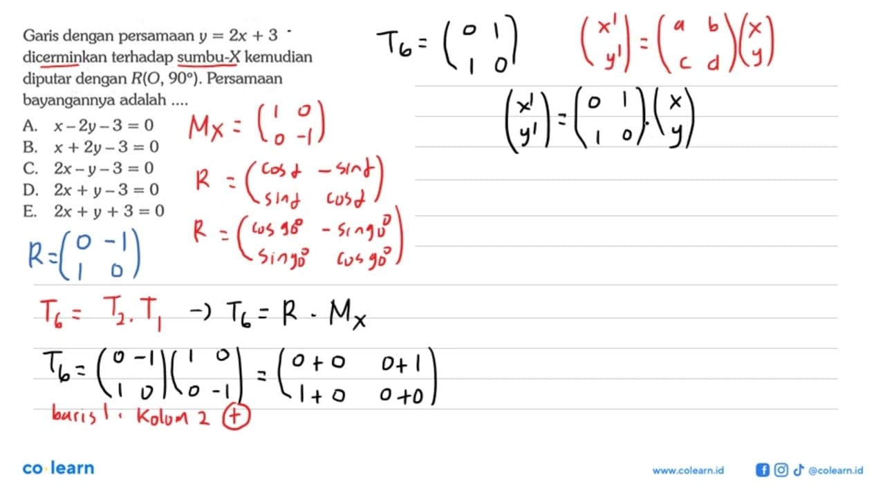 Garis dengan persamaan y = 2x + 3 dicerminkan terhadap