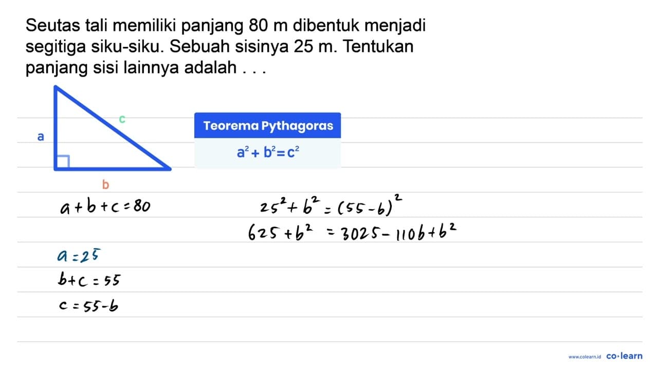 Seutas tali memiliki panjang 80 m dibentuk menjadi segitiga