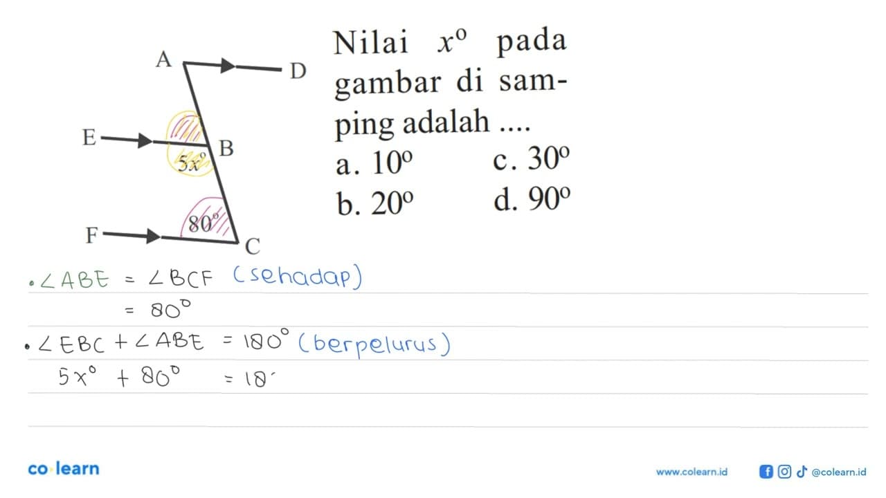 A D E B 5x 80 F C Nilai x pada gambar di samping adalah