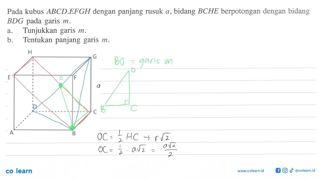 Pada kubus ABCD.EFGH dengan panjang rusuk a, bidang BCHE