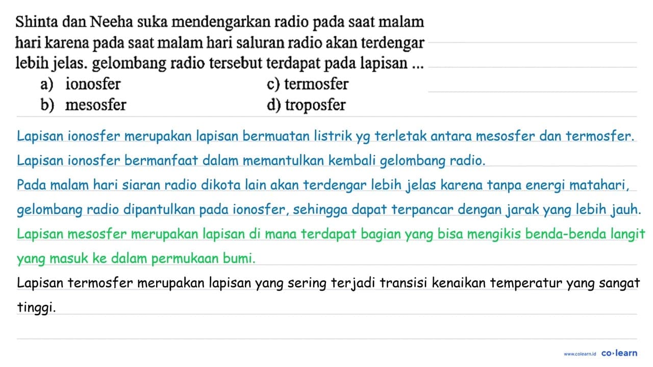 Shinta dan Neeha suka mendengarkan radio pada saat malam