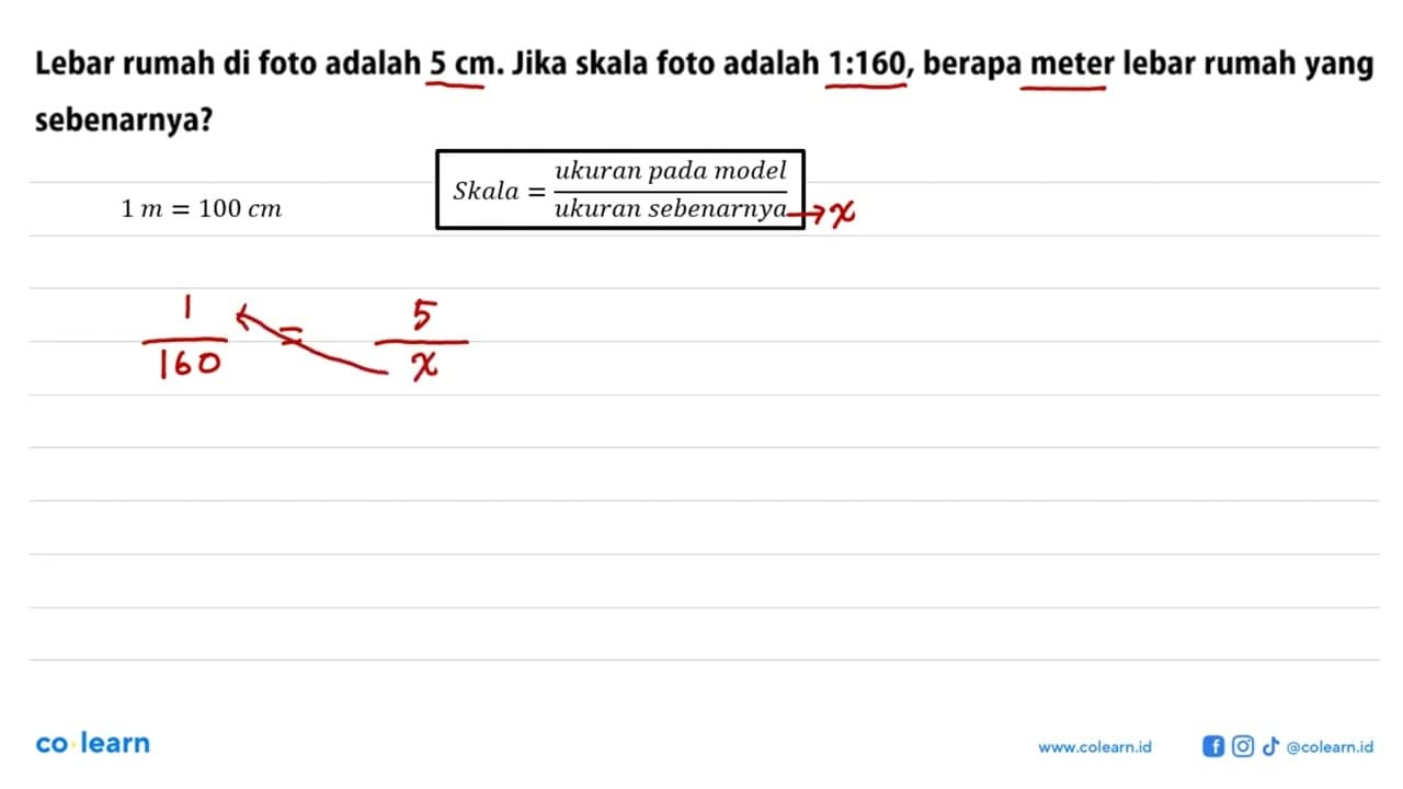 Lebar rumah di foto adalah 5 cm. Jika skala foto adalah