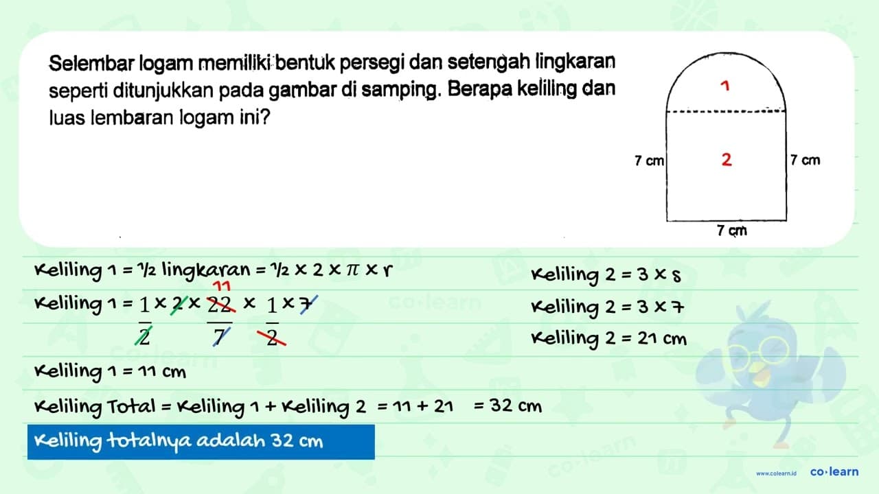 Selembar logam memiliki bentuk persegi dan setengah