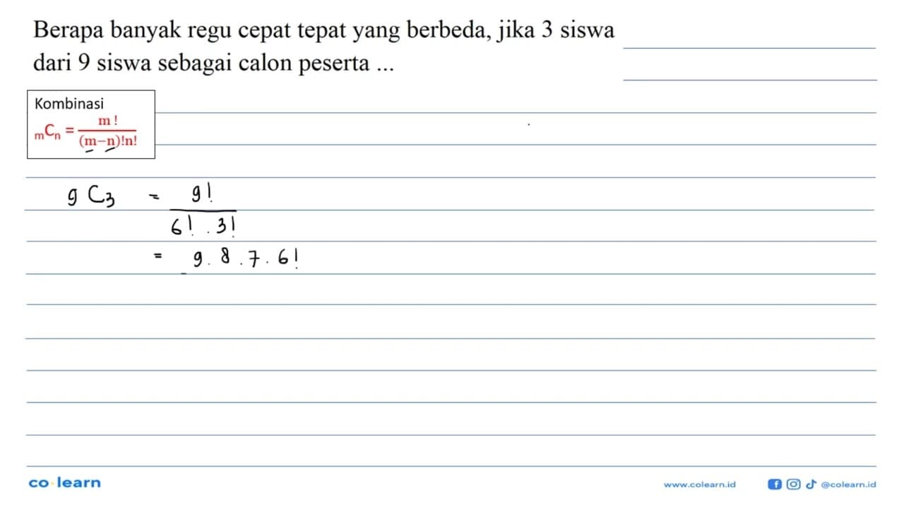 Berapa banyak regu cepat tepat yang berbeda, jika 3 siswa