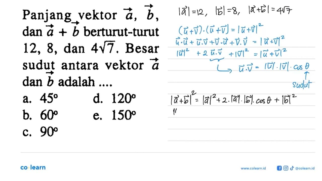 Panjang vektor a, vektor b, dan vektor a+ vektor b