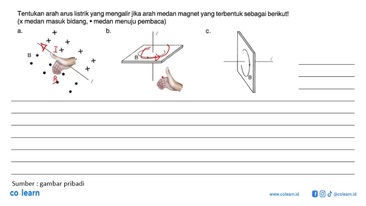 Tentukan arah arus listrik yang mengalir jika arah medan