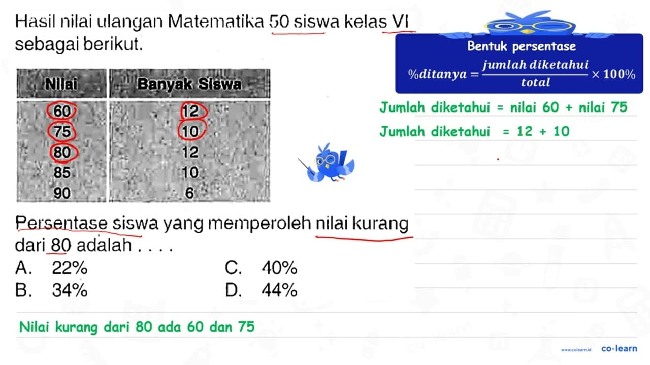 Hasil nilai ulangan Matematika 50 siswa kelas VI sebagai