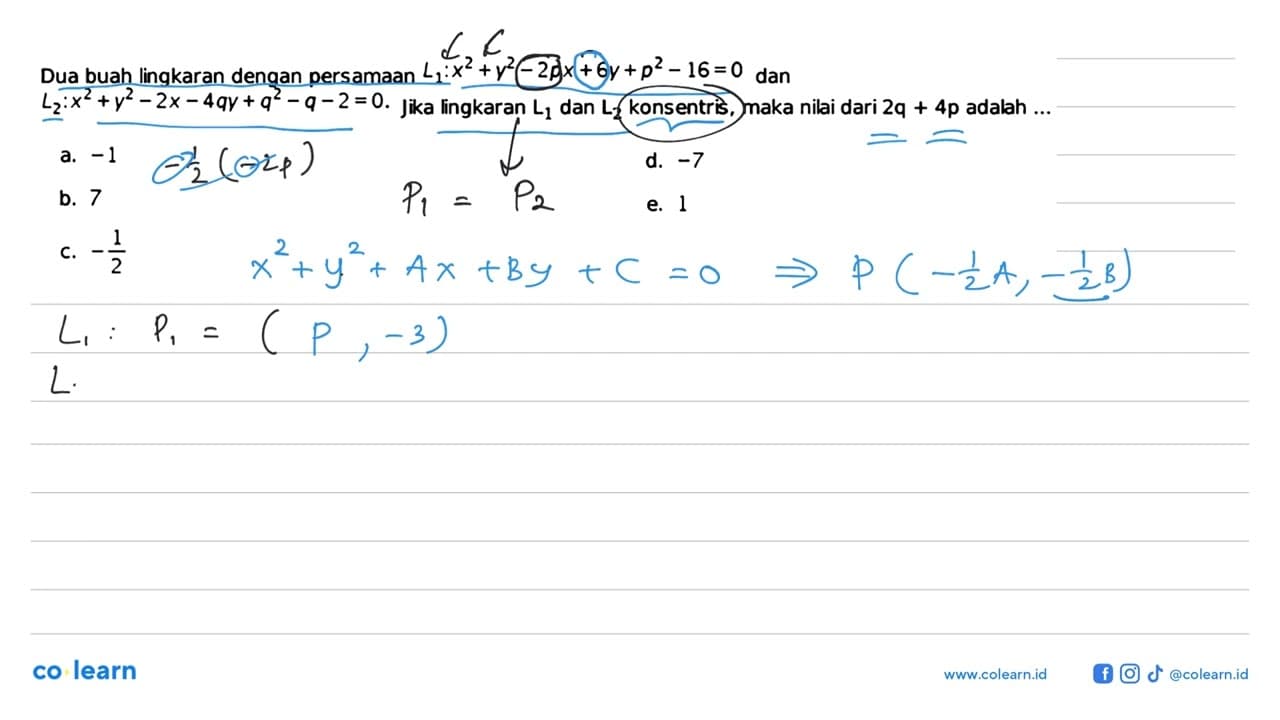 Dua buah lingkaran dengan persamaan L1: x^2+y^2-2 p x+6