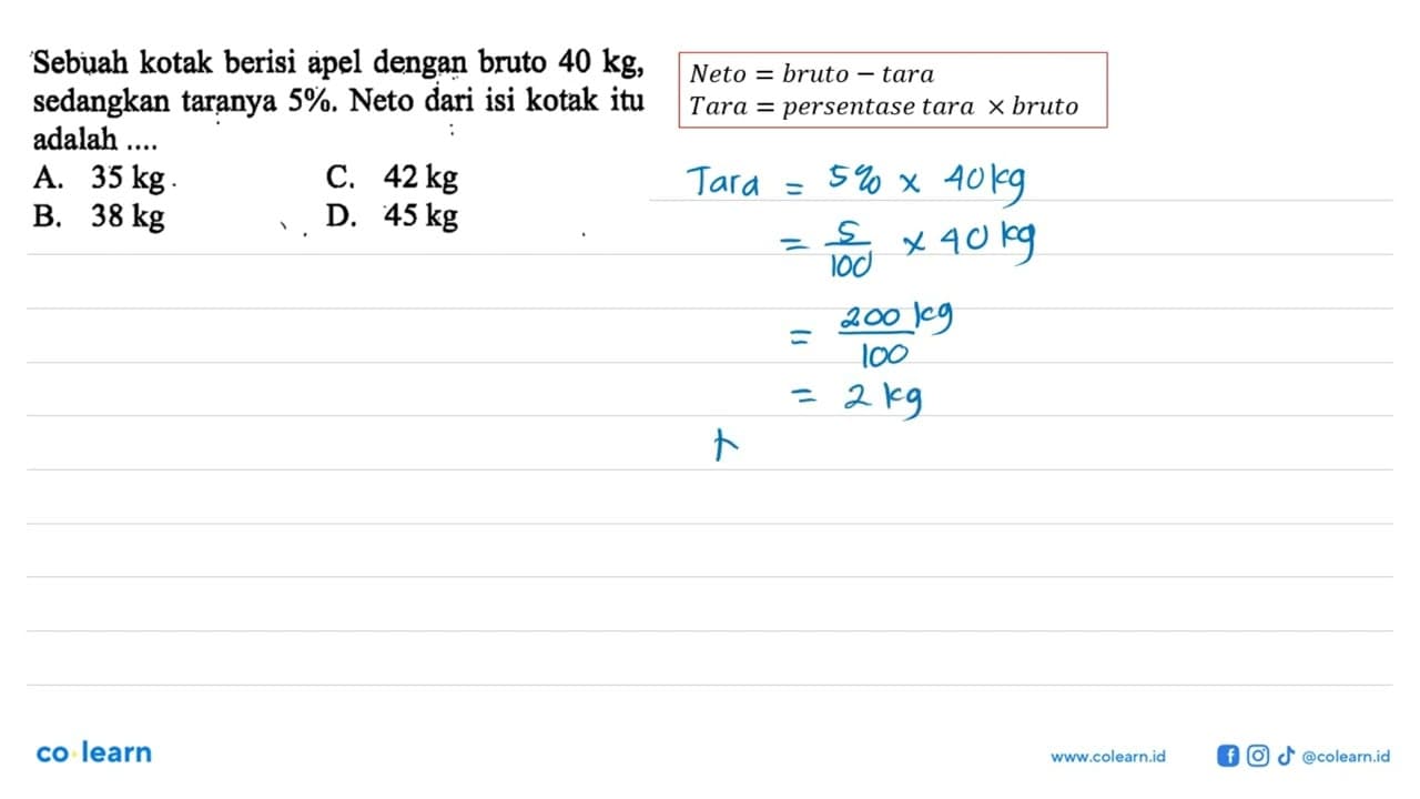 Sebuah kotak berisi apel dengan bruto 40 kg , sedangkan