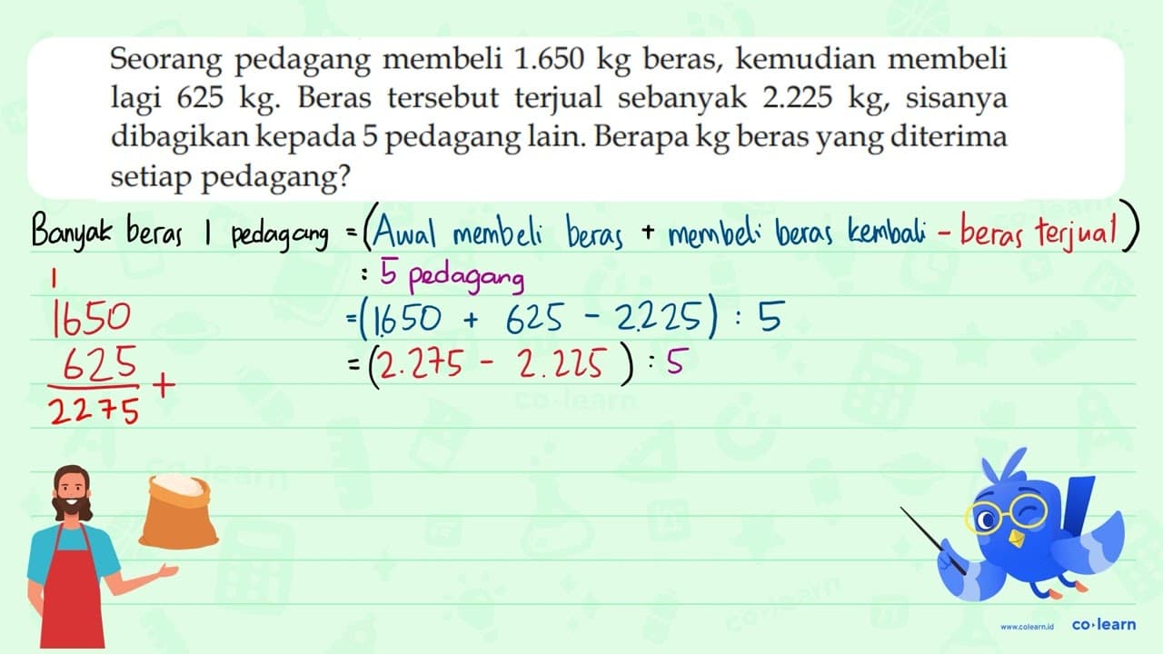 Seorang pedagang membeli 1.650 kg beras, kemudian membeli