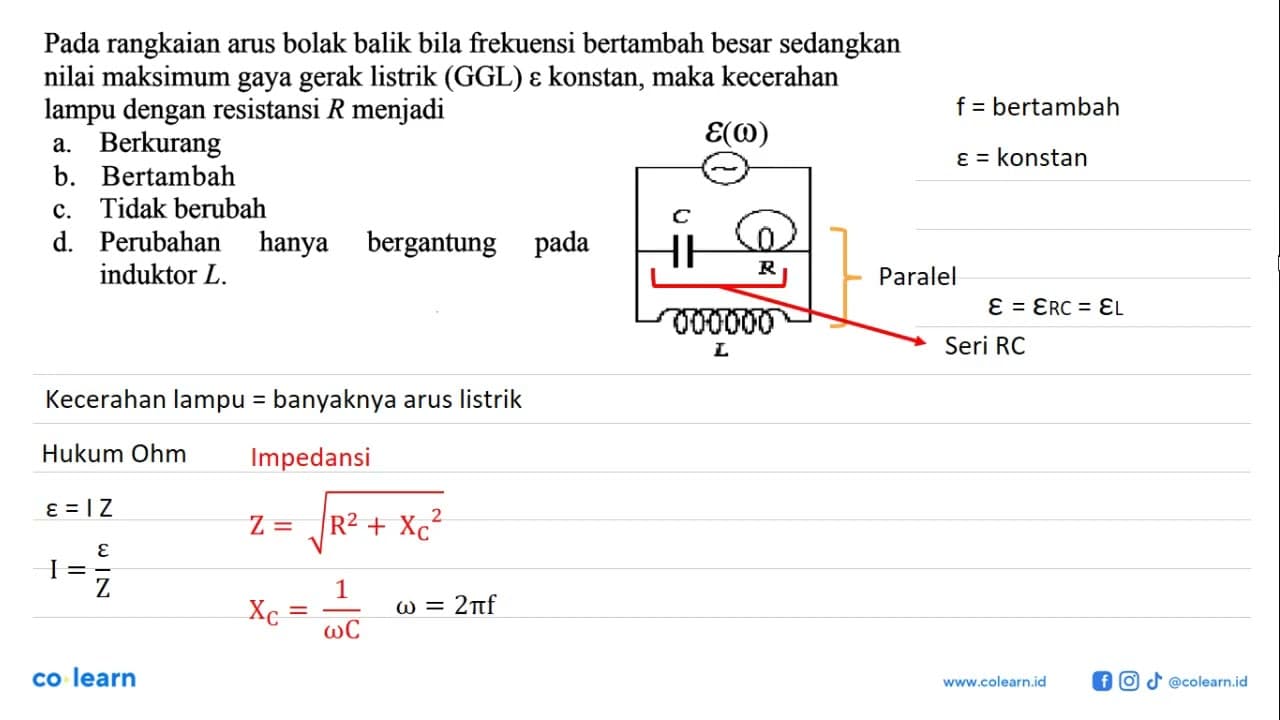 Pada rangkaian arus bolak balik bila frekuensi bertambah