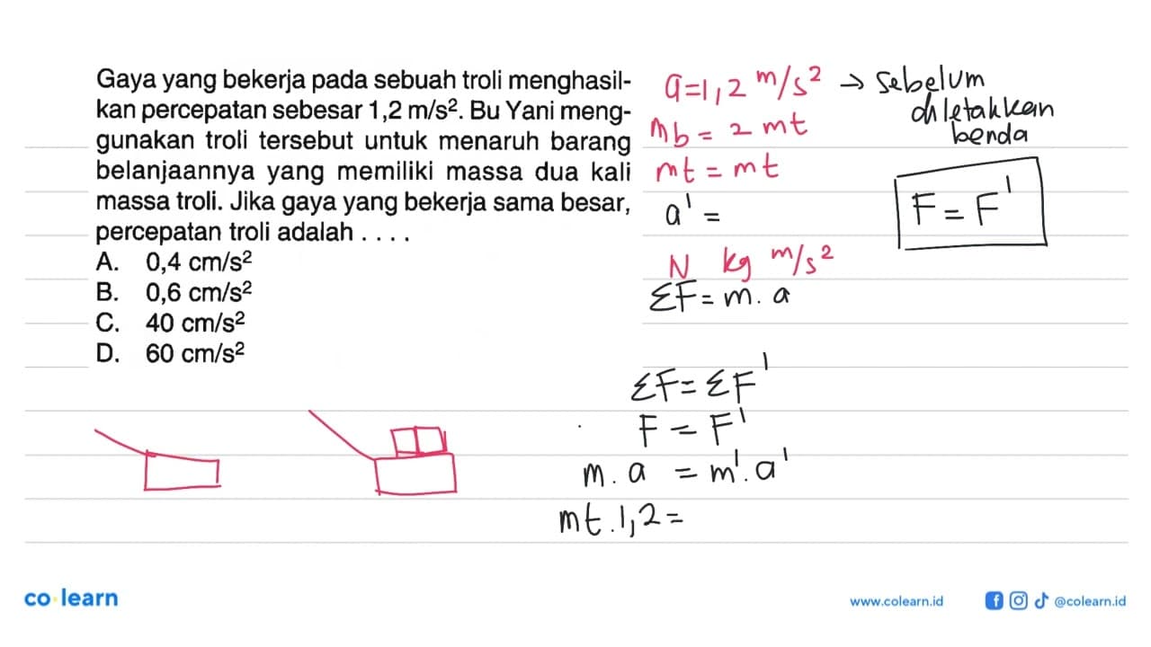 Gaya yang bekerja pada sebuah troli menghasilkan percepatan