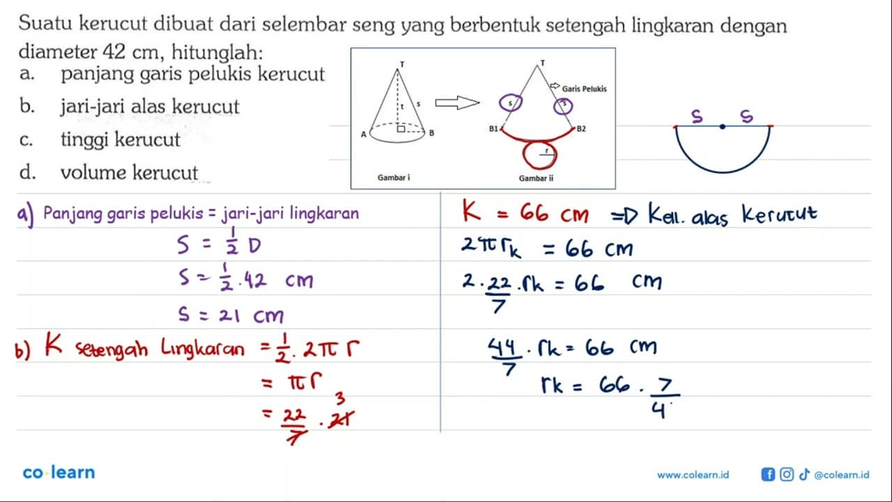 Suatu kerucut dibuat dari selembar seng yang berbentuk