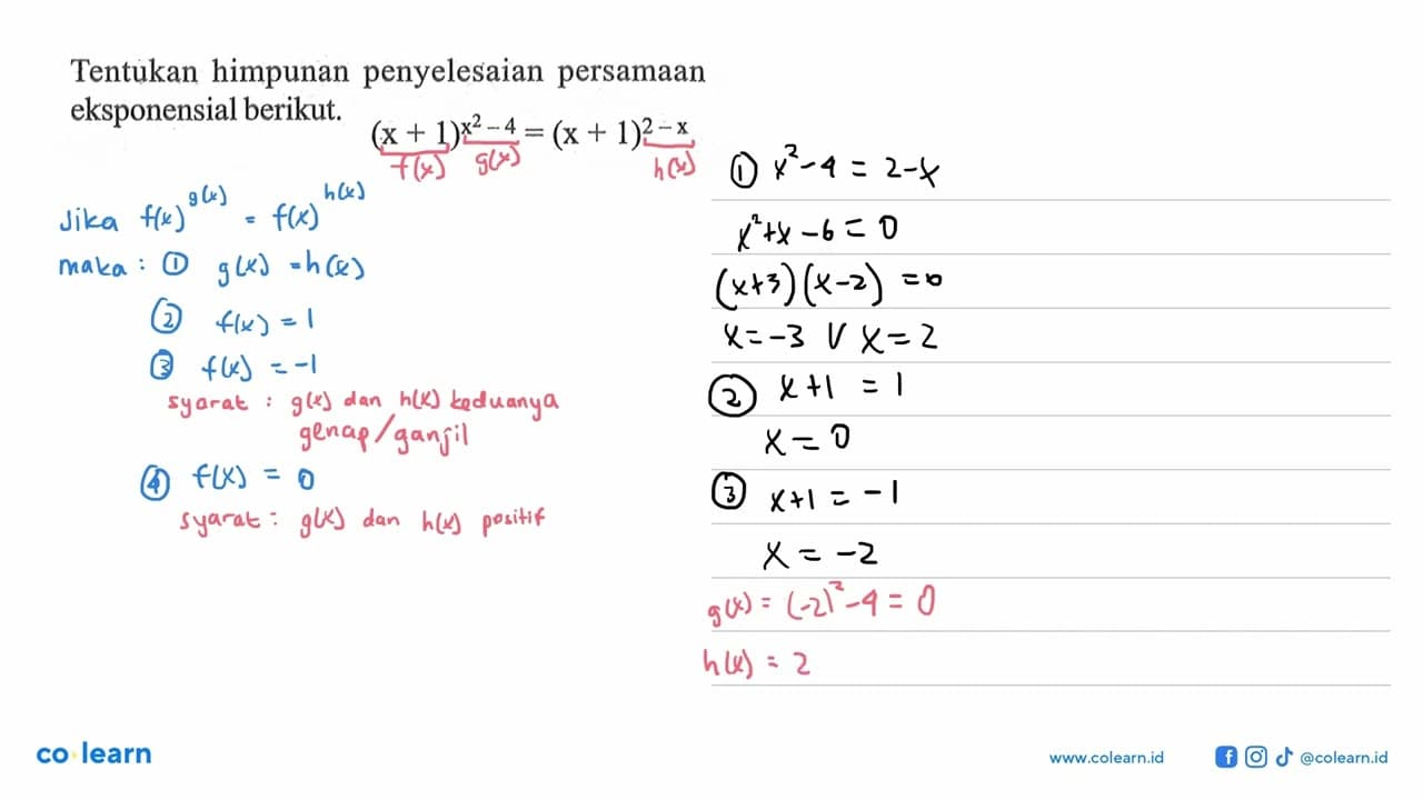 Tentukan himpunan penyelesaian persamaan eksponensial