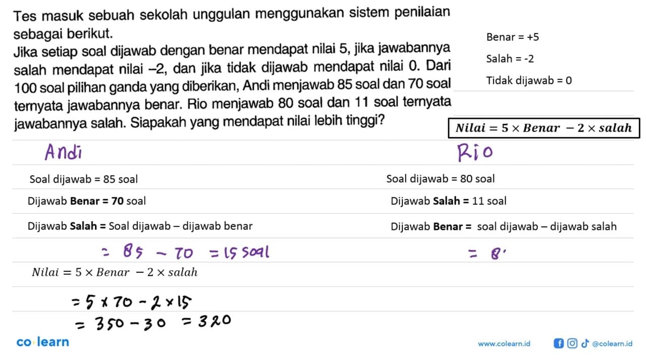 Tes masuk sebuah sekolah unggulan menggunakan sistem