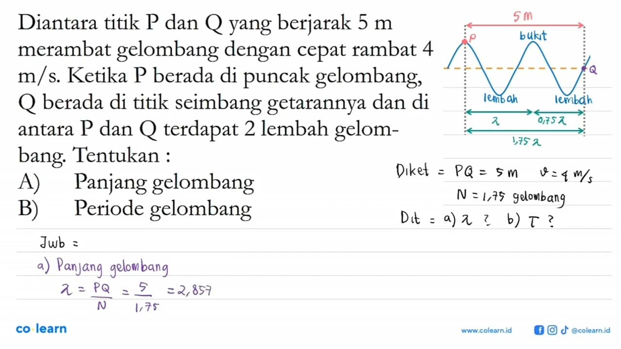 Diantara titik P dan Q yang berjarak 5 m merambat gelombang