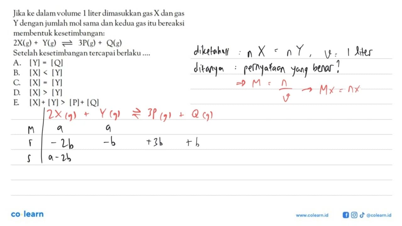 Jika ke dalam volume 1 liter dimasukkan gas X dan gas Y