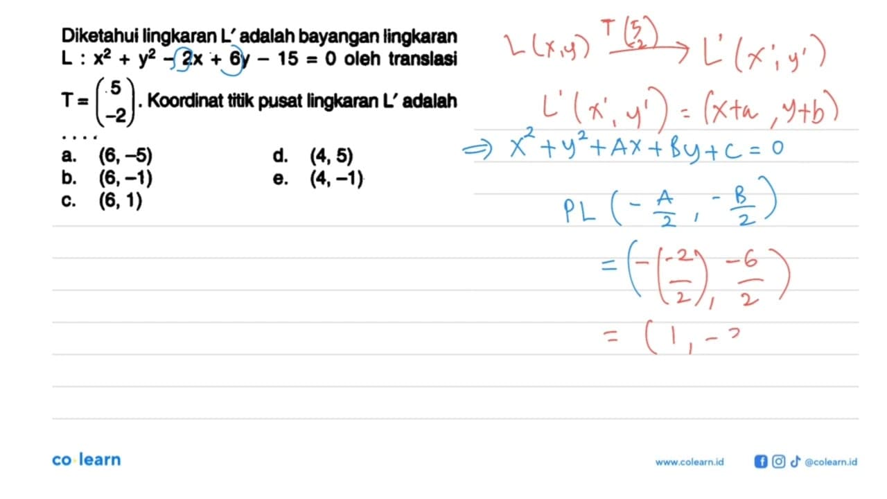 Diketahui lingkaran L' adalah bayangan lingkaran L :