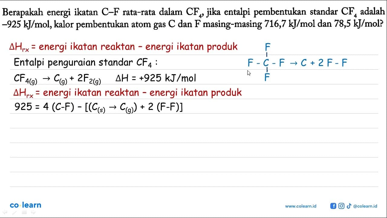 Berapakah energi ikatan C-F rata-rata dalam CF4, jika