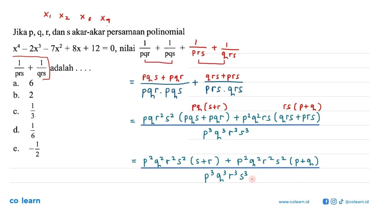 Jika p,q,r, dan s akar-akar persamaan polinomial