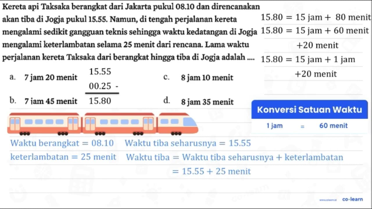 Kereta api Taksaka berangkat dari Jakarta pukul 08.10 dan