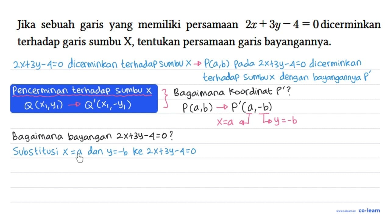 Jika sebuah garis yang memiliki persamaan 2x + 3y - 4 = 0