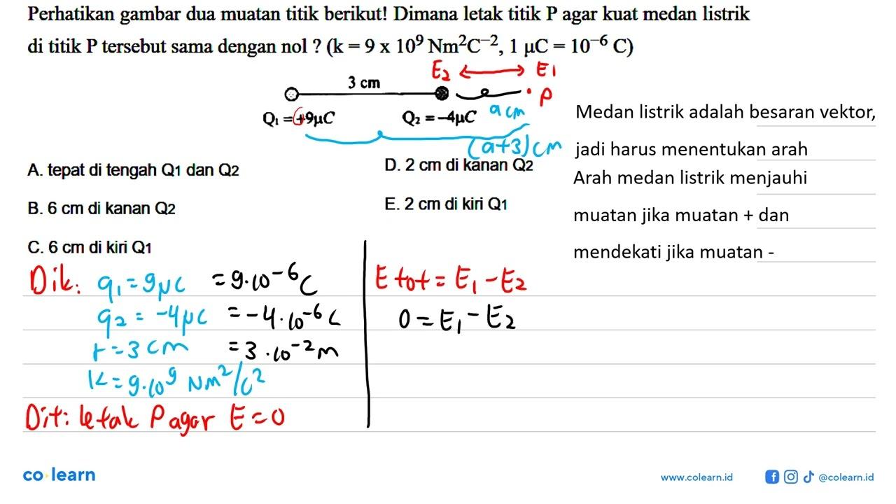 Perhatikan gambar dua muatan titik berikut! Dimana letak