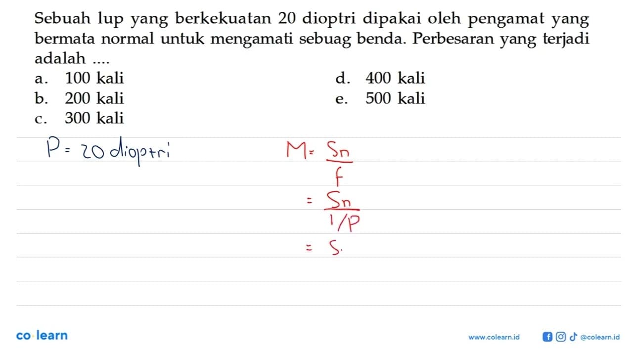 Sebuah lup yang berkekuatan 20 dioptri dipakai oleh