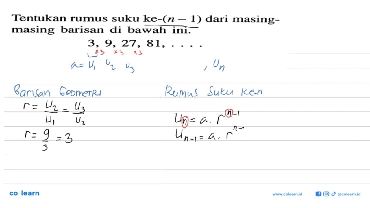 Tentukan rumus suku ke-(n - 1)dari masing-masing barisan di