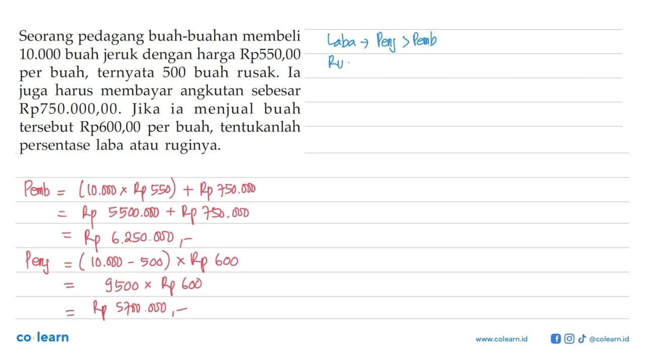 Seorang pedagang buah-buahan membeli 10.000 buah jeruk