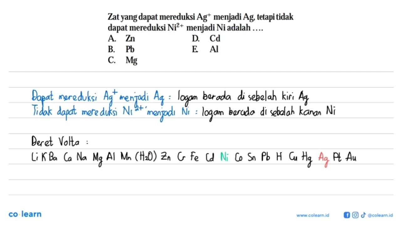 Zat yang dapat mereduksi Ag^+ menjadi Ag, tetapi tidak