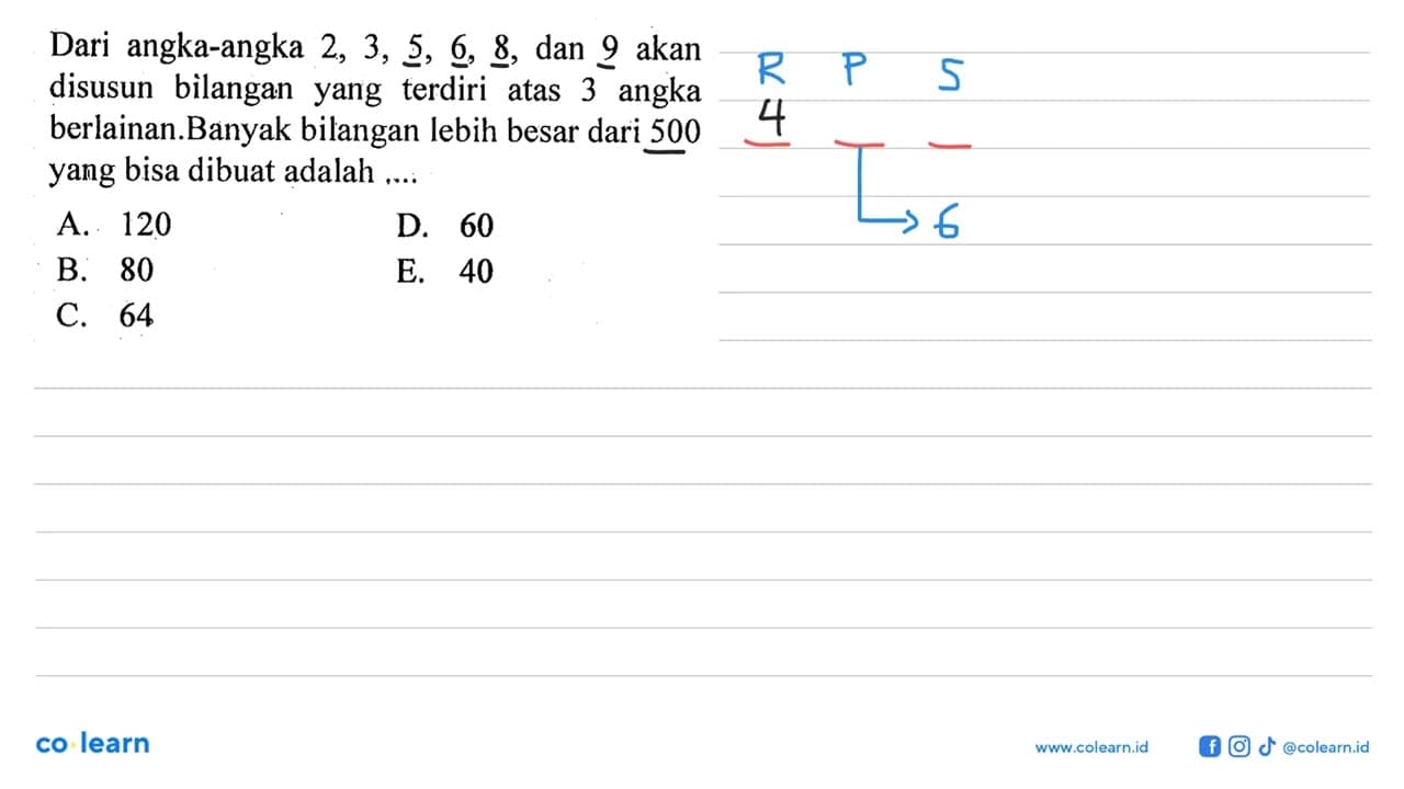 Dari angka-angka 2, 3, 5, 6, 8, dan 9 akan disusun bilangan