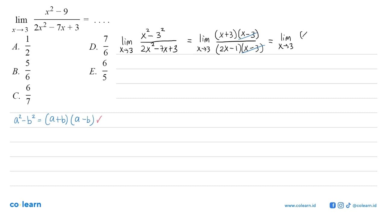 lim x->3 (x^2-9)/(2x^2-7x+3)=
