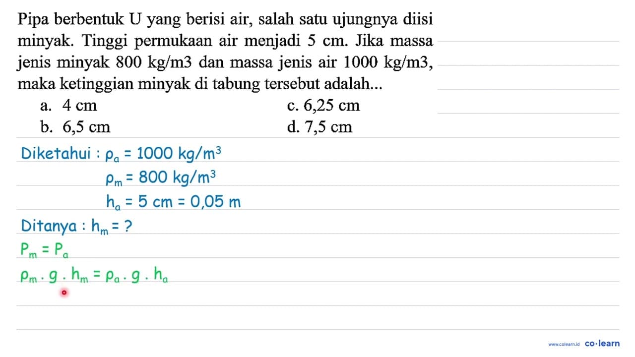 Pipa berbentuk U yang berisi air, salah satu ujungnya diisi