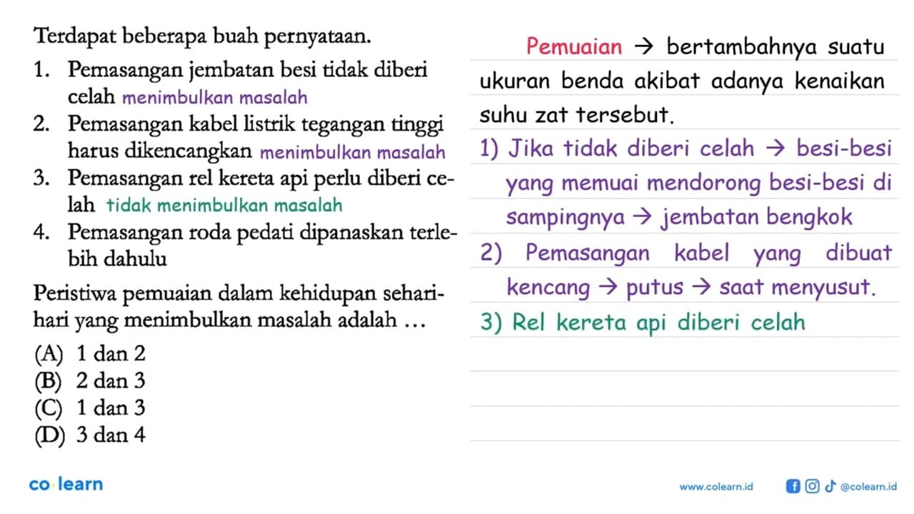 Terdapat beberapa buah pernyataan. 1. Pemasangan jembatan