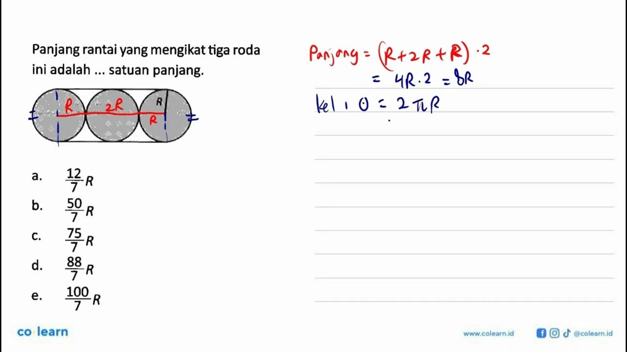 Panjang rantai yang mengikat tiga roda ini adalah ...