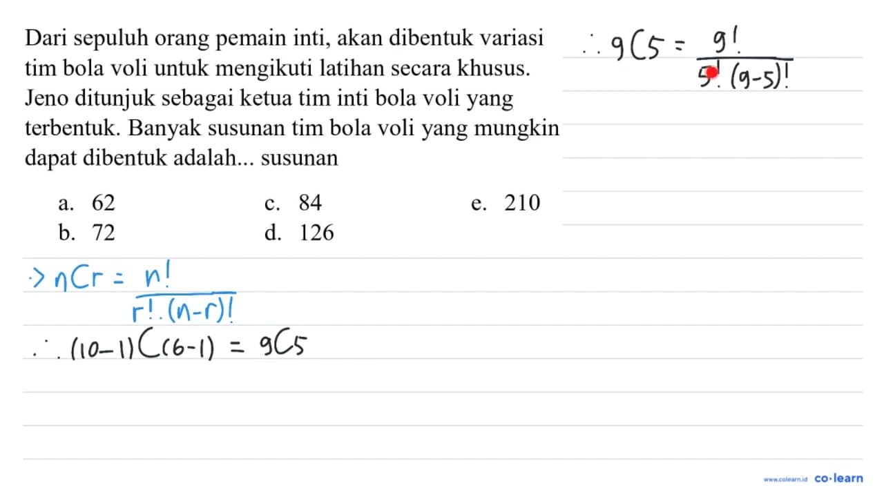 Dari sepuluh orang pemain inti, akan dibentuk variasi tim