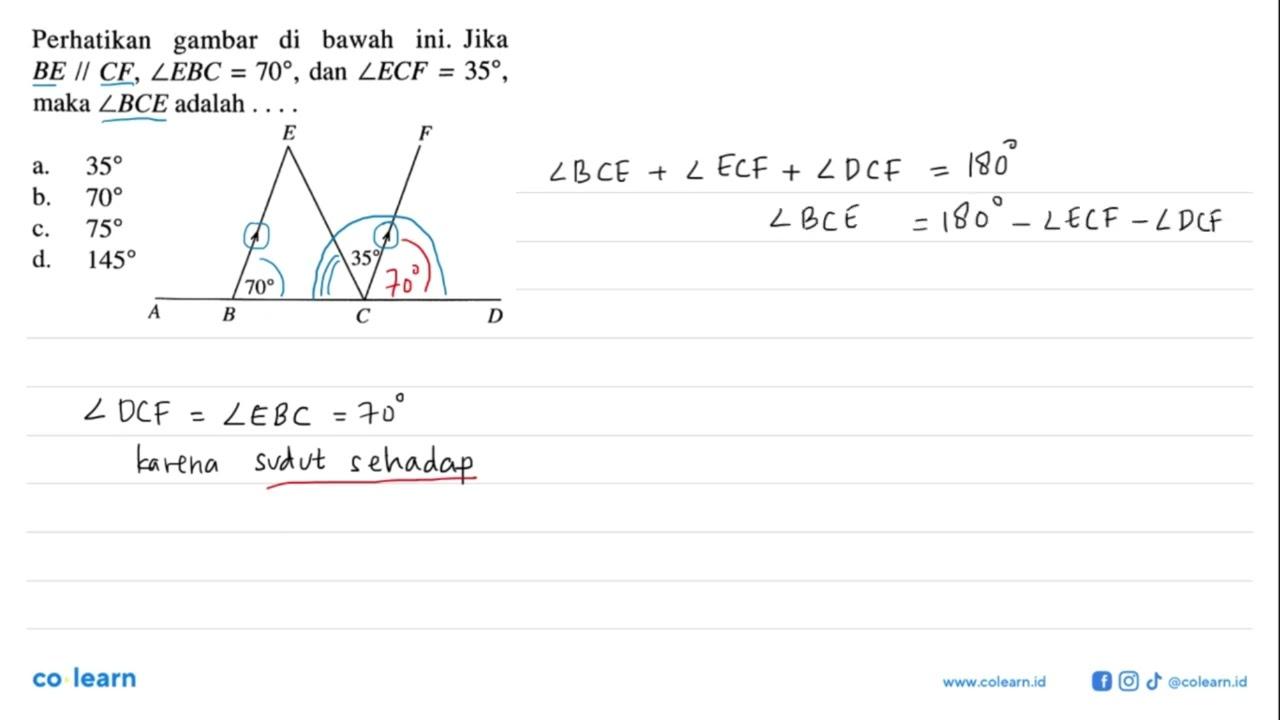 Perhatikan gambar di bawah ini. Jika BE // CF, sudut