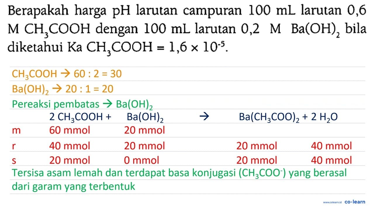 Berapakah harga pH larutan campuran 100 mL larutan 0,6 M