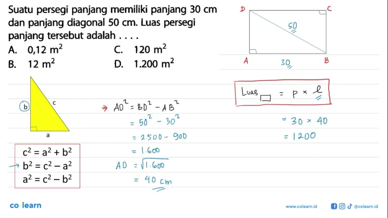 Suatu persegi panjang memiliki panjang 30 cm dan panjang