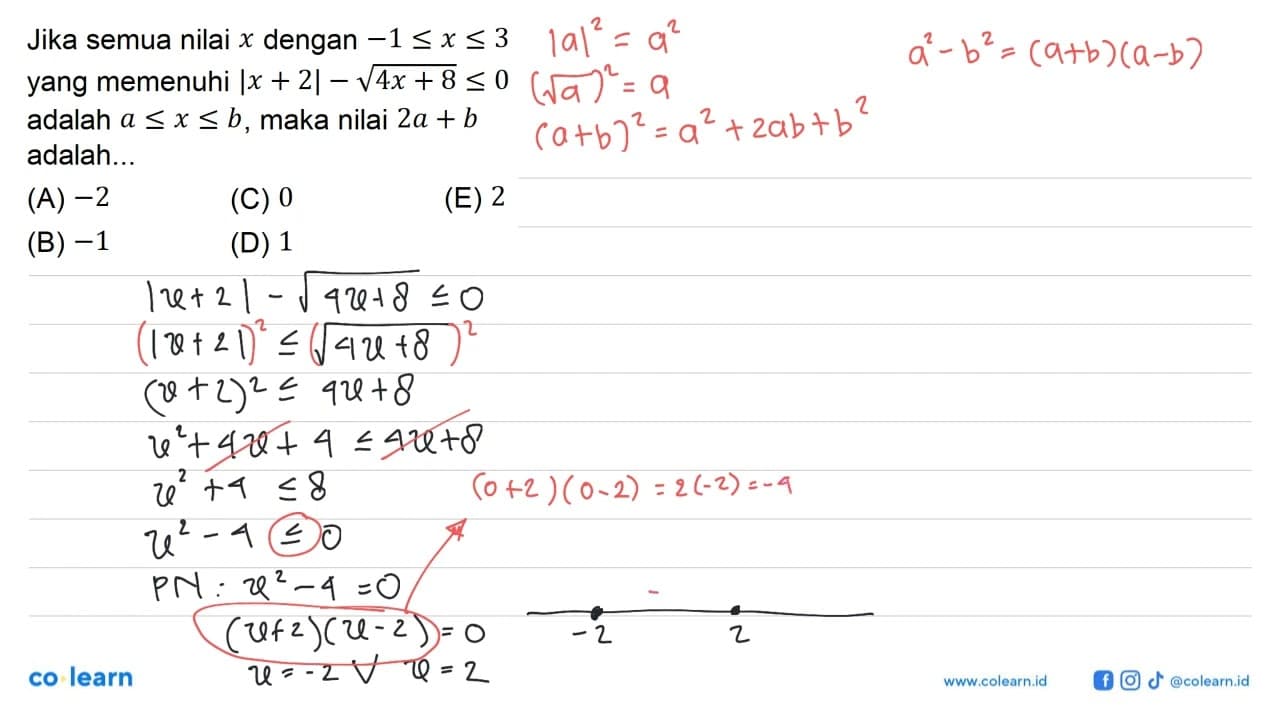 Jika semua nilai x dengan -1<=x<=3 yang memenuhi