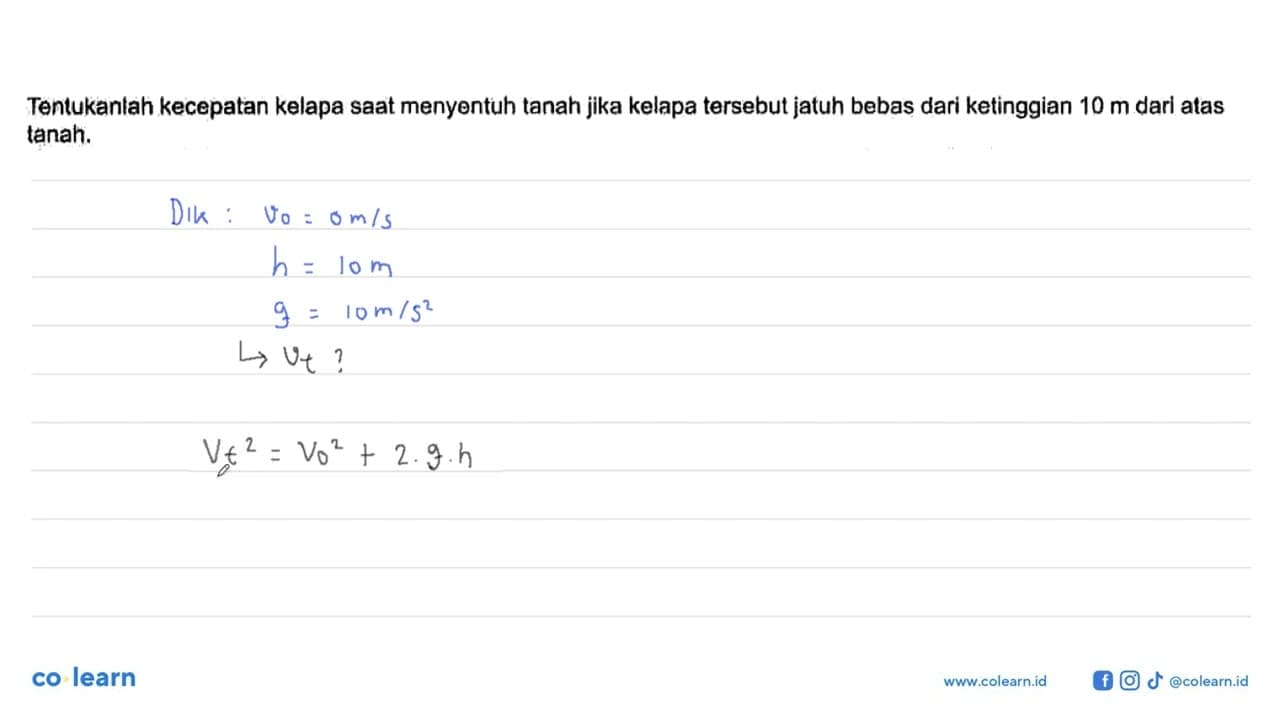 Tenlukanlah kecepatan kelapa saat menyentuh tanah jika