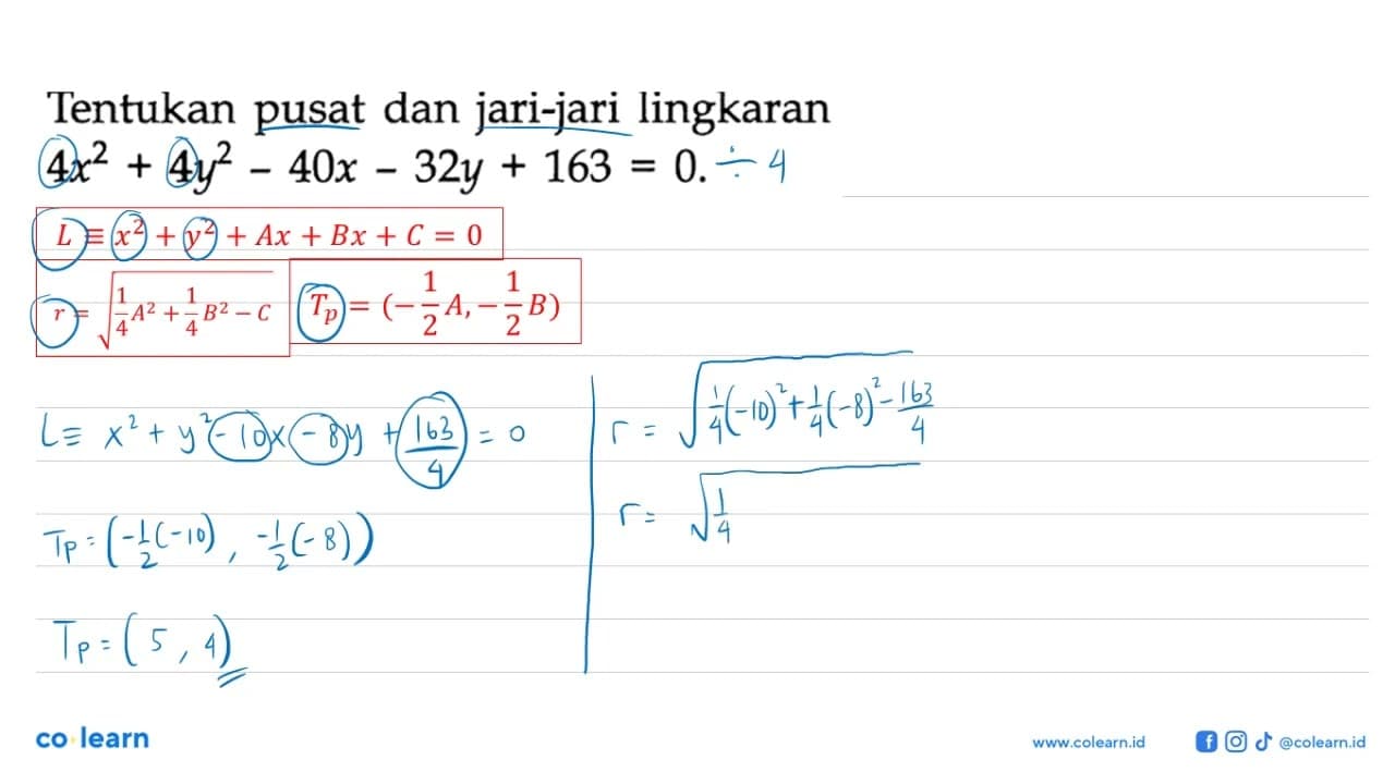 Tentukan pusat dan jari-jari lingkaran