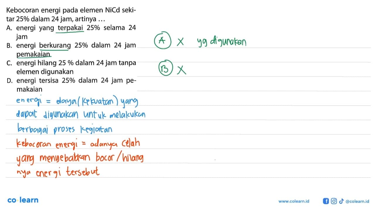 Kebocoran energi pada elemen NiCd sekitar 25% dalam 24 jam,