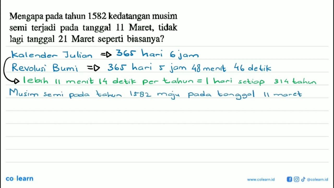 Mengapa pada tahun 1582 kedatangan musim semi terjadi pada