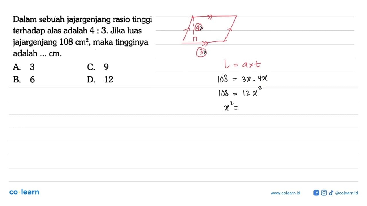 Dalam sebuah jajargenjang rasio tinggi terhadap alas adalah